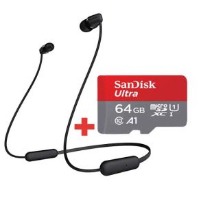Sony WI-C200 Bluetooth Headphone With Sandisk 64GB MicroSD Card