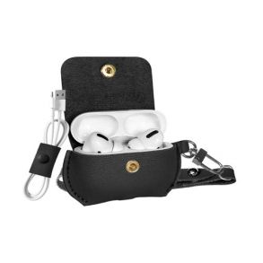 Promate Fay Elegant Leather Case with Cable Organizer for AirPods Pro - Black