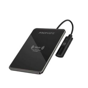 Promate AuraCard-15W Fast Charging Slim Metallic Wireless Charger - Black