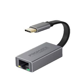 Promate GigaLink-C High Speed USB-C to Gigabit Ethernet Adapter - Grey